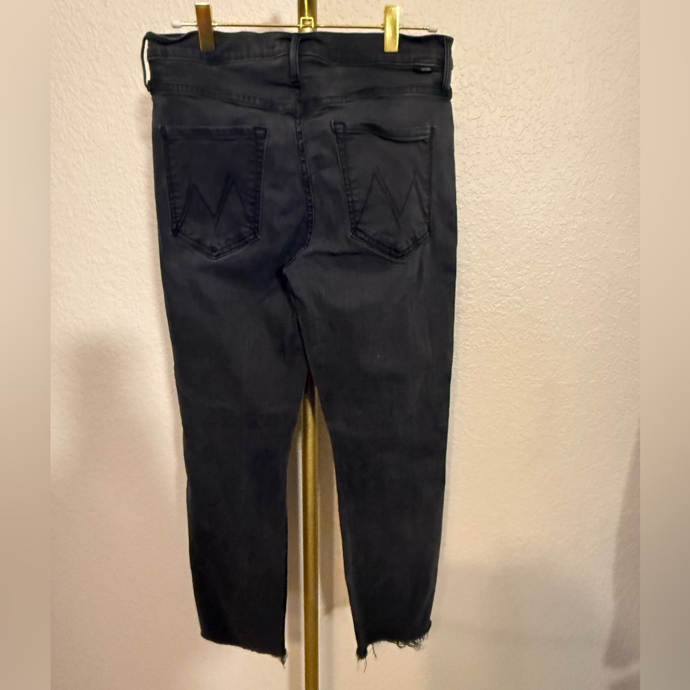 Mother Denim the Mid Rise Dazzler Ankle Step Fray Black Straight-Leg Jeans - Picture 3 of 8